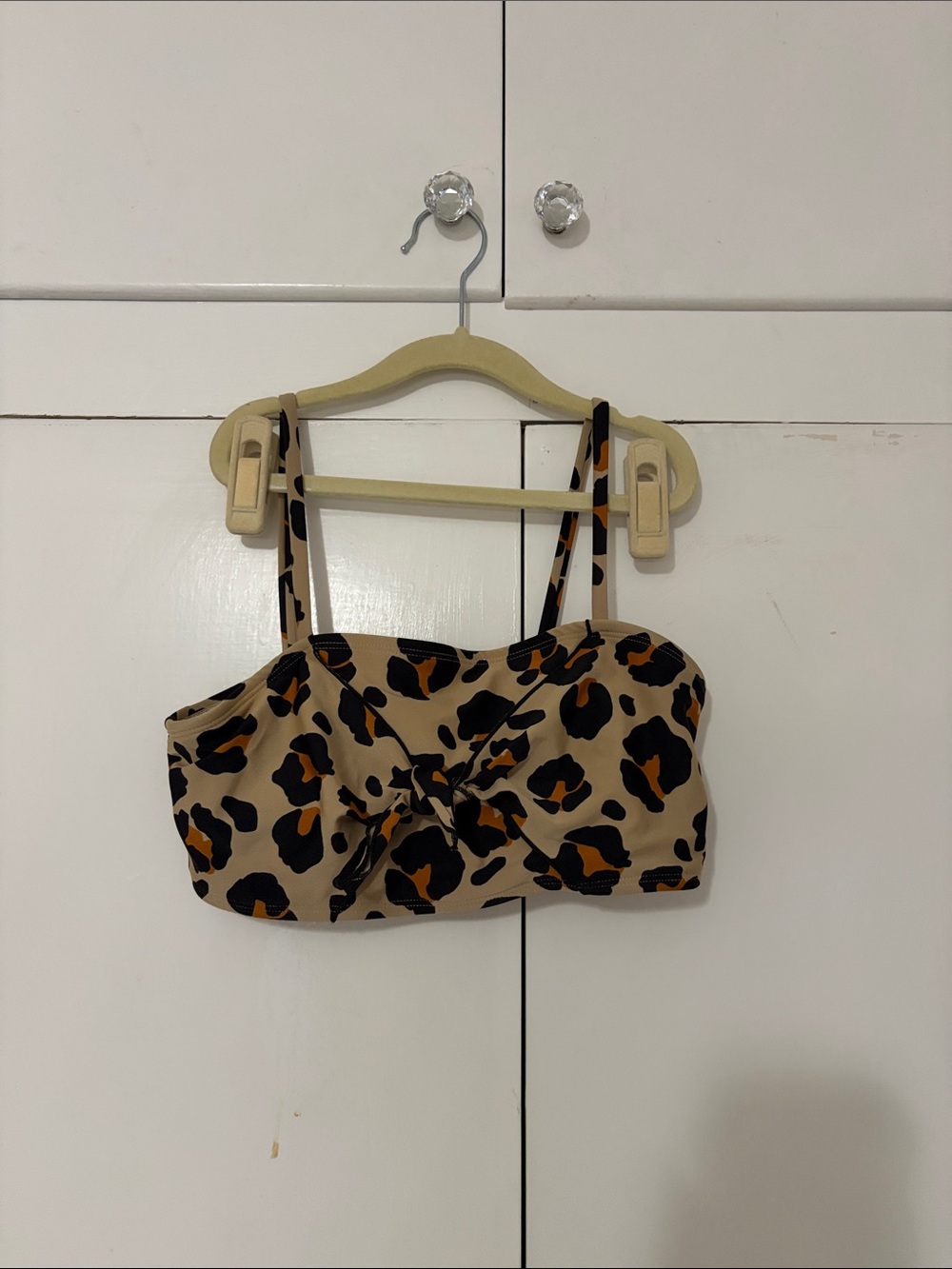 Leopard Print Tie-Front Crop Top - Tan & Black